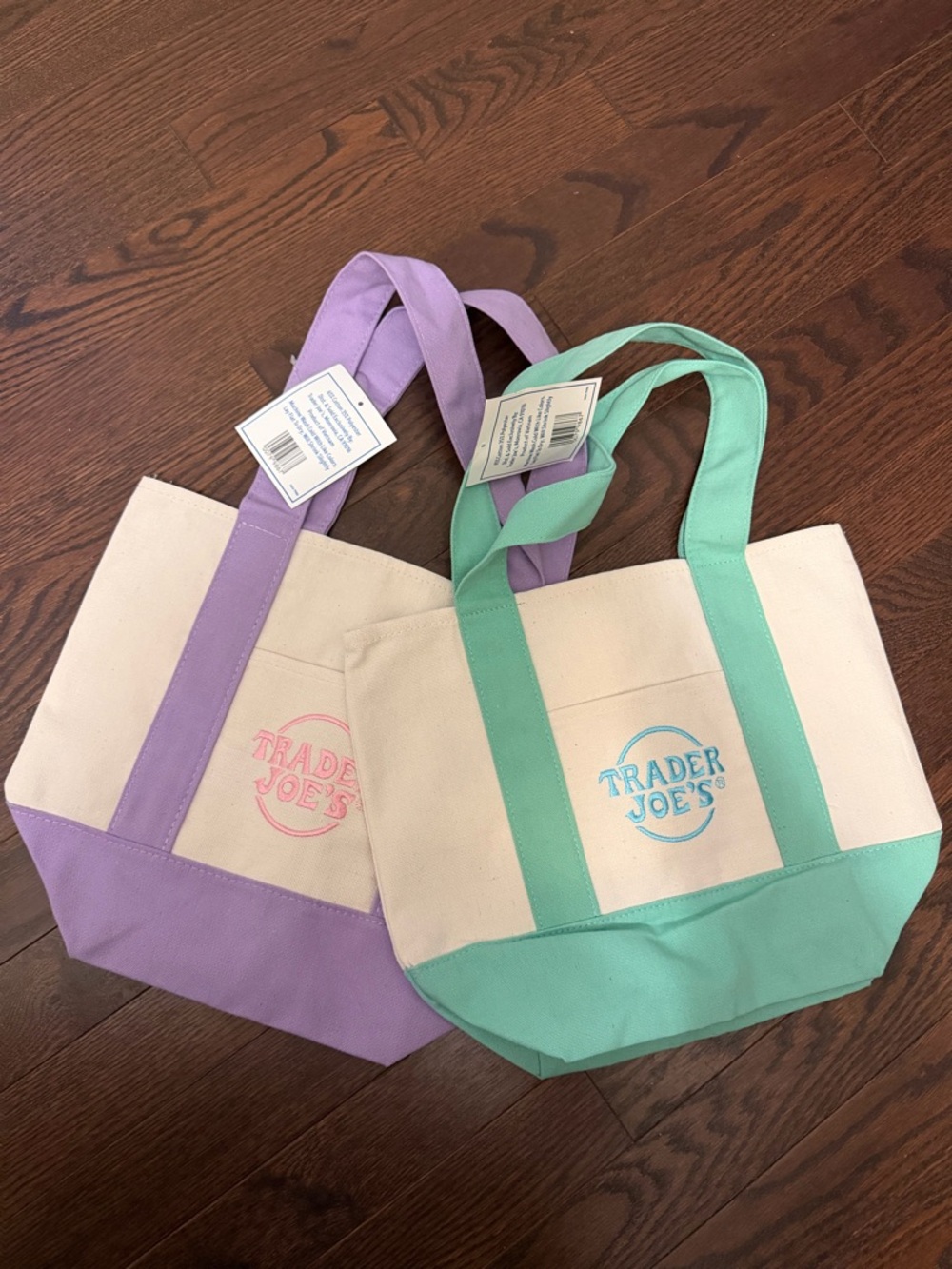 Trader Joes Midi Canvas Tote Bag - purple and green